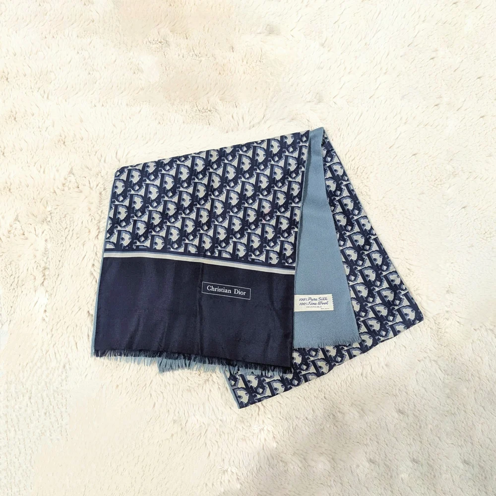 Dior Blue and Gray Monogram Scarf